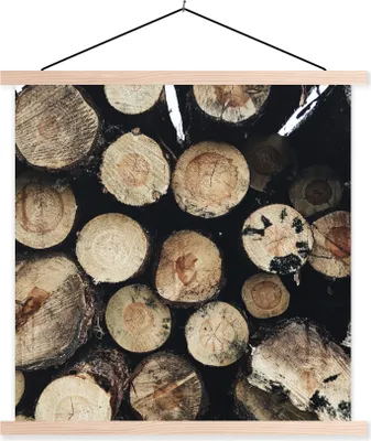 Produktbild von MuchoWow® Textilposter Winter - Holz - Kamin 60x60 cm mit holzfarbenen Rahmen - Wanddekoration