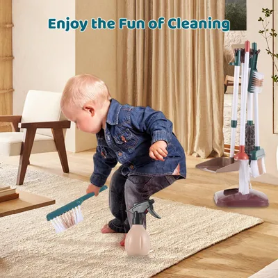 Image de Kit de nettoyage pour enfants en bas âge, pour jouer à la maison, avec aspirateur, balai, serpillière, pelle, seau, brosse, jouets, garçons et filles