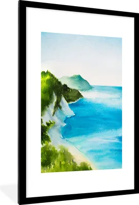 Produktbild von MuchoWow® MuchoWow® Gerahmtes Poster Meer - Strand - Berge 60x90 cm - Poster mit zchwarzem Bilderrahmen - Dekoration - Wandposter Wohnzimmer - Hochwertig