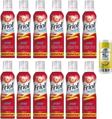 Produktbild von 12er-Pack Friol Olio Spray,Sprühöl, ideal für die Verwendung mit der Heißluftfritteuse,150ml + 1er-Pack San Benedetto Eistee mit Zitrone Ohne Zucker 330ml Dose