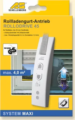 Immagine prodotto di Avvolgitore elettrico da incasso per nastri di tapparelle Schellenberg RolloDrive 45, azionamento di nastri di tapparelle fino a 4 m² di superficie di tapparelle per nastri di tapparelle con larghezza di 23 mm, forza di trazione 12 kg, 22745
