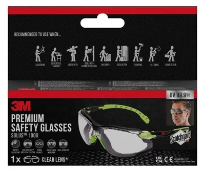 Produktbild von 84x 3M™ Solus™ Schutzbrille 1000, Scotchgard™ Protector Antibeschlag-Beschichtung, Grün/Schwarz mit aufsteckbarer Schaumstoffdichtung, Klarsichtscheibe | Packung (6 Stück)