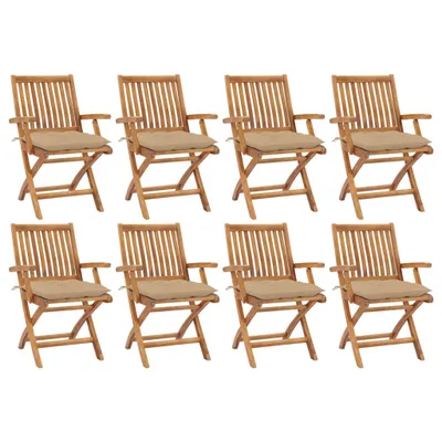 Produktbild von Klappbare Gartenstühle mit Kissen 8 Stk. Massivholz Teak