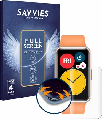 Produktbild von 4x Savvies Fullscreen Schutzfolie für Huawei Watch Fit Displayschutz Folie Fullcover Klar Transparent