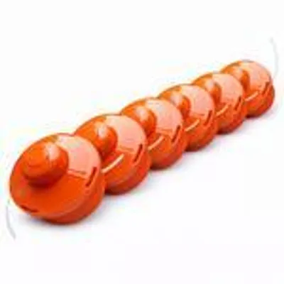 Produktbild von NEMAXX® FS1 Tap & Go Fadenkopf Tippautomatik Doppelfaden 6er-Set – Motorsense/Freischneider – M10x1,25 Linksgewinde, Schnittkreis 380 mm – Orange