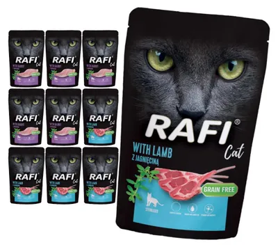 Produktbild von Rafi Cat Adult mit Lamm und Kaninchen 10x100g Getreidefreies Nassfutter für kastrierte Katzen