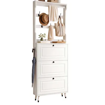Produktbild von Flurgarderobe mit Schuhschrank und Haken, Kleiderhaken,Kompaktgarderobe,Flurmöbel Set,Flurgarderobe Schuhschrank mit Garderobenfunktion
