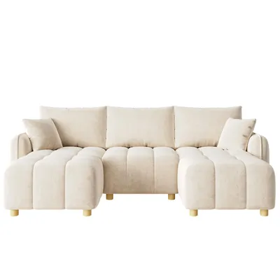 Produktbild von Merax L-/U formbares Ecksofa, 5-Sitzer modulares Cloud Sofa mit 2 Hockern, Chenille Soffa mit Kissen, breite Armlehnen, Wohnzimmer Sofa, Beige