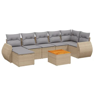 Produktbild von vidaXL 8-tlg. Garten-Sofagarnitur mit Kissen Beige Poly Rattan