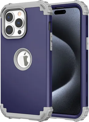 Produktbild von iPhone 15 Pro Hülle, 3 in 1 Hybrid PC TPU Stossfest Robust Schutzhülle für iPhone 15 Pro Navy blau
