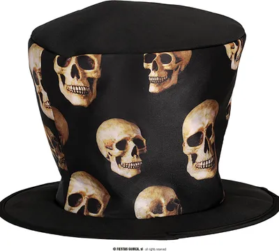 Produktbild von Voodoo Totenkopf Zylinderhut Halloween Party Gothic Horror Accessoire Hexenhut Magier Zombie Festlicher Kopfputz Geheimnisvoller Stil Schädelmotiv, Farbe: Schwarz