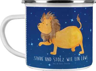Produktbild von Mr. & Mrs. Panda Teetasse Sternzeichen Löwe - Sternenhimmel Blau - Geschenk, Juli, Kaffeepott, Pott, metallbecher, König Der Tiere, Emaille Becher, Geburtstag August