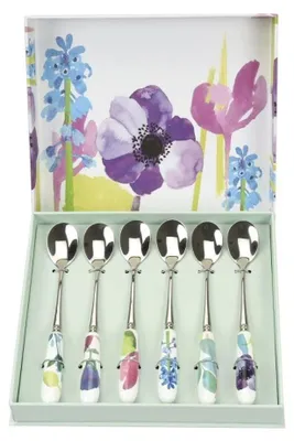 Teelöffel-Set, bunt, 6 Stück, 15 cm, Porzellan & Edelstahl