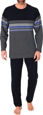 Produktbild von Normann Herren Schlafanzug Pyjama lang in eleganter Streifenoptik – auch in Übergröße ; blau , 54