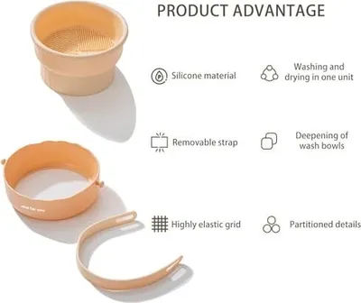 Produktbild von VEKI 3-in-1 Silikonbürstenreiniger, Make-up-Reinigung, Trocknungslager, tragbare Make-up-Reinigungsmattenpinsel, Schwamm (Khaki)