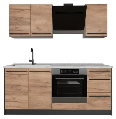 Produktbild von Singleküche Vicco R-Line Goldkraft Eiche/Anthrazit 180 cm Arbeitsplatte Marmor, Model 65901