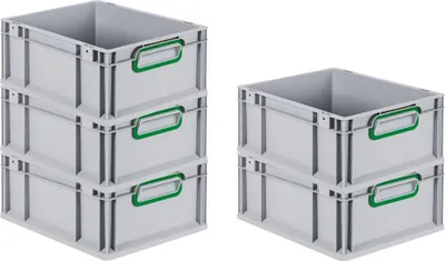 Produktbild von SparSet 5x Eurobox NextGen Color | HxBxT 17x30x40cm | 16 Liter | Griffe grün geschlossen | Glatter Boden | Grau | Eurobehälter, Transportbox, Transportbehälter, Stapelbehälter