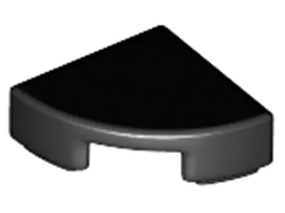 A single black Lego brick with a rounded corner.