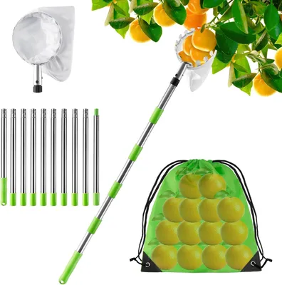 Produktbild von Teleskop Obstapfelbaum Erntehilfe 4m Edelstahl mit Aufbewahrungstasche Verlängerbarer Obstpflücker für Apfel Birne Kirsche