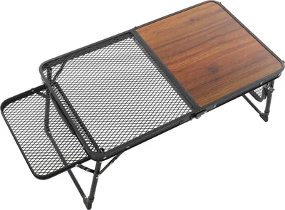 Immagine prodotto di Tavolo pieghevole in alluminio - Ideale per campeggio - Regolabile in altezza (2 posizioni) - Tavolo da barbecue con griglia in metallo - Adatto per giardino, uso esterno e picnic - Colore: marrone
