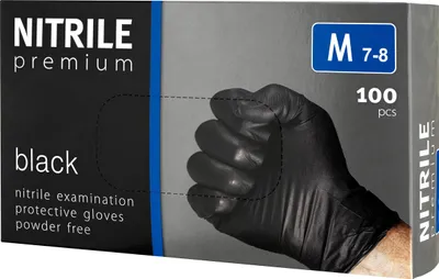 Image de Gants en nitrile PREMIUM non poudrés [M] 100 pièces noir