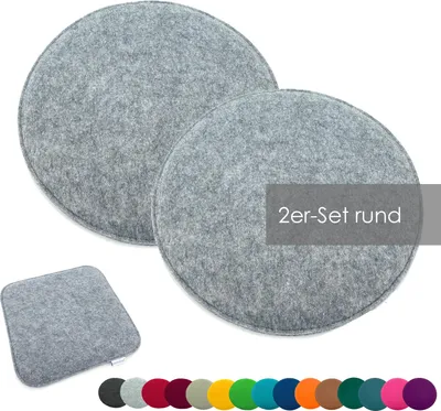 Produktbild von heimtexland ® Sitzkissen Set Filz Stuhlkissen Stuhlauflage Filzkissen Stuhl Polster Kissen Typ631 2er Set 35 cm Rund Hellgrau