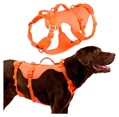Produktbild von Hundegeschirr, Sicherheitsgeschirr für mittelgroße und große Hunde, ausbruchsicher mit doppeltem Griff, leichtes Panikgeschirr für Hunde, orange M