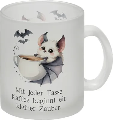 Produktbild von niedliche Fledermaus mit Kaffeetasse Glas Tasse mit Spruch Jede Tasse Kaffee