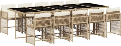 Produktbild von 11-tlg. Garten-Essgruppe mit Kissen Beige Poly Rattan