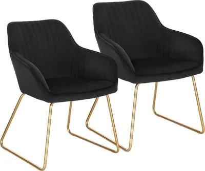 Image de Ensemble de 2 chaises de salle à manger - Chaises luxueuses - Chaise de salle à manger - Chaises avec accoudoirs - Velours - Noir