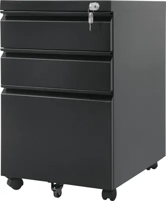 Produktbild von Biurowy kontenerek mobilny z zamkiem Biurowa szafka na dane Biurowy kontenerek mobilny 3 szuflady 39x64x50cm Czarny