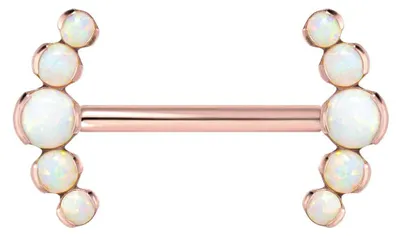 Produktbild von Zungenpiercing, Intim-Piercing Titan Barbell mit Push Fit 5 SYNTHETISCHE OPALE RoséGold Stablänge: 16mm