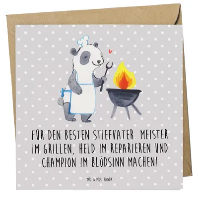 Produktbild von Mr. & Mrs. Panda Glückwunschkarte Bester Stiefvater - Grau Pastell - Geschenk, Familie, Familienmitglieder, Stiefkinder, Klappkarte, doppelkarte, Geschenke, faltkarte