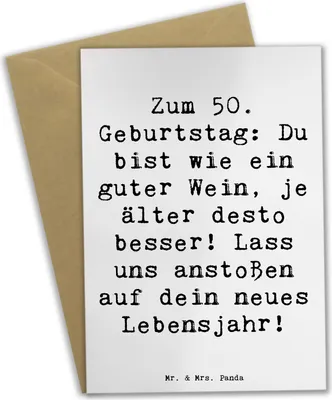 Produktbild von Mr. & Mrs. Panda Grußkarte Spruch 50. Geburtstag - Weiß - Geschenk, einladungskarten, dankeskarten, Grußkarten, osterkarten, weihnachtskarten, Geburtstagsgeschenk, Ehrung