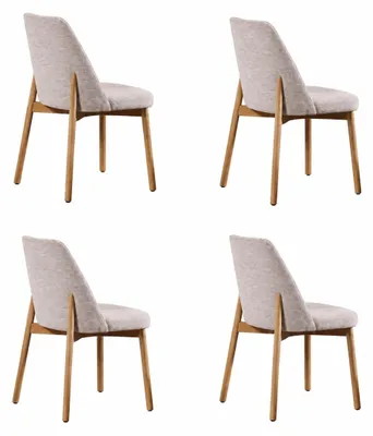 Immagine prodotto di Set di 4 moderne sedie da pranzo, con rivestimento in tessuto chiaro e gambe in legno