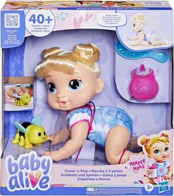Produktbild von Interaktive Babypuppe, krabbelnd, 27 cm, blondes Haar, 40 Geräusche, für Kinder