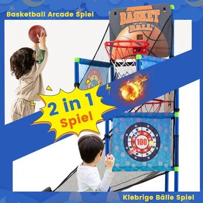 Obrázok produktu pre Arkádová basketbalová herná súprava s výsledkovou tabuľou a zvukovými efektmi vrátane 2 basketbalových loptičiek a modrej pumpy