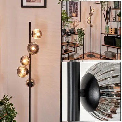 Produktbild von Garaguso Stehlampe aus Metall/Riffelglas in Schwarz/Rauchfarben