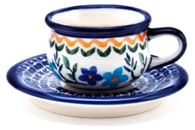 Produktbild von Original Bunzlauer Keramik 0,04 Liter Espressotasse mit Untertasse Mokkatasse mit Untertasse im Design 1154a