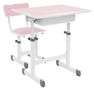 Produktbild von Kinderschreibtisch mit Stuhl - Höhenverstellbares Lernset - Ergonomischer höhenverstellbarer Schülerschreibtisch - Hausaufgabentisch - 70x50 cm - Rosa