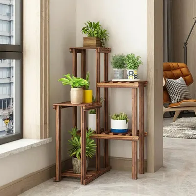 Immagine prodotto di Portavasi angolare in legno - Scaffale per fiori a più ripiani 60x60x100cm in