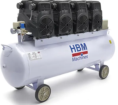 Immagine prodotto di Compressore aria silenziato - con capacità del serbatoio di 200 litri - senza olio, oil free - per utensili pneumatici, 8 HP HBM Machines Olanda