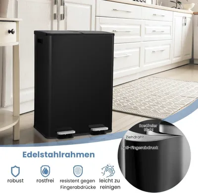 Obrázek produktu pro Dvoukomorový kuchyňský odpadkový koš 60 l - Soft Close, černá