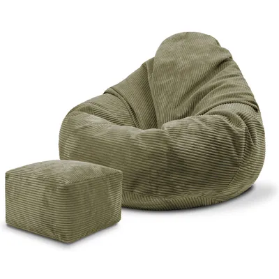 Obrázok produktu pre Dreamroots Bean Bag 70x70x70 cm beanbag a stoličkou a poťahom vankúš na sedenie podlahový chladiaci vak Bubibag beanbag s výplňou, Dark Olive