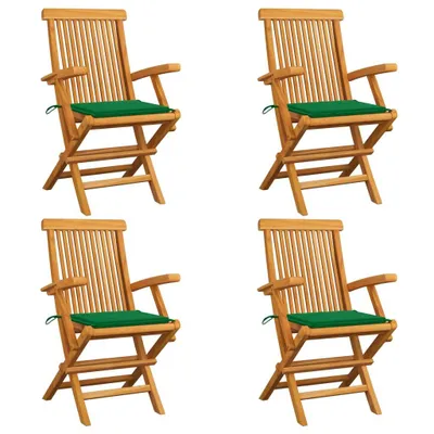 Produktbild von The Living Store Gartenstühle mit Grünen Kissen 4 Stk. Massivholz Teak