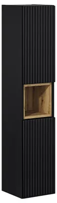 Produktbild von Hochschrank mit Regaleinsatz, schwarz und Eiche, gerillte Front - NEWPORT-56-BLACK