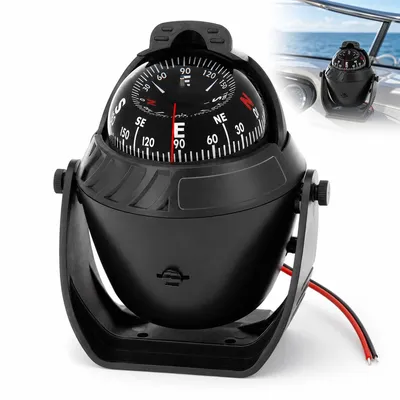 Produktbild von Marine Kompass mit LED Beleuchtung, Einbaukompass für Boot & Yacht, 12V beleuchteter Navigationskompass für Schiff, Auto und LKW