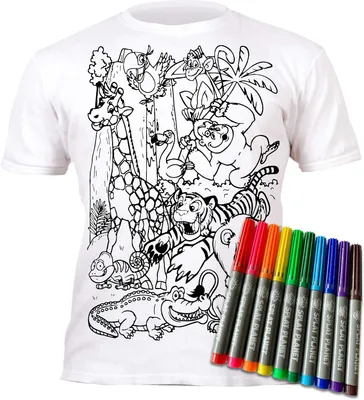 Productafbeelding van Planet Kleur-in dierentuin dier T-shirt met 10 niet-giftige wasbare magische pennen - Kleur-binnen en was uit T-shirt