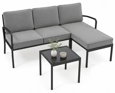 Produktbild von KOMFOTTEU Gartenmöbel Set, 3-teiliges Terrassenmöbel mit Sofa, Liege & Tisch