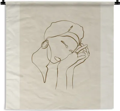 Produktbild von MuchoWow® Wandteppich Wandbehang Frau - Linienkunst - Zitate - Text 60x60 cm Tapisserie Dekoration Wandtuch - Dekorationen - Wand Decke